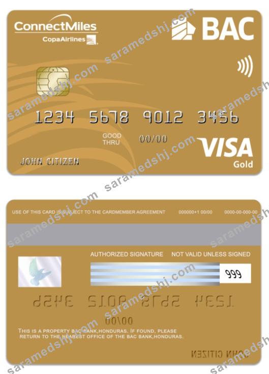 Honduras BAC Bank visa gold card